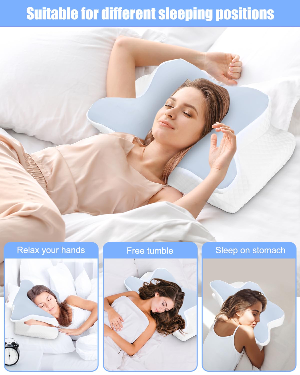 Almohada cervical, almohada para dormir de lado, almohada de espuma viscoelástica, almohada cervical ergonómica, almohada de soporte, para una óptima comodidad. Almohada para dormir de lado, espalda y