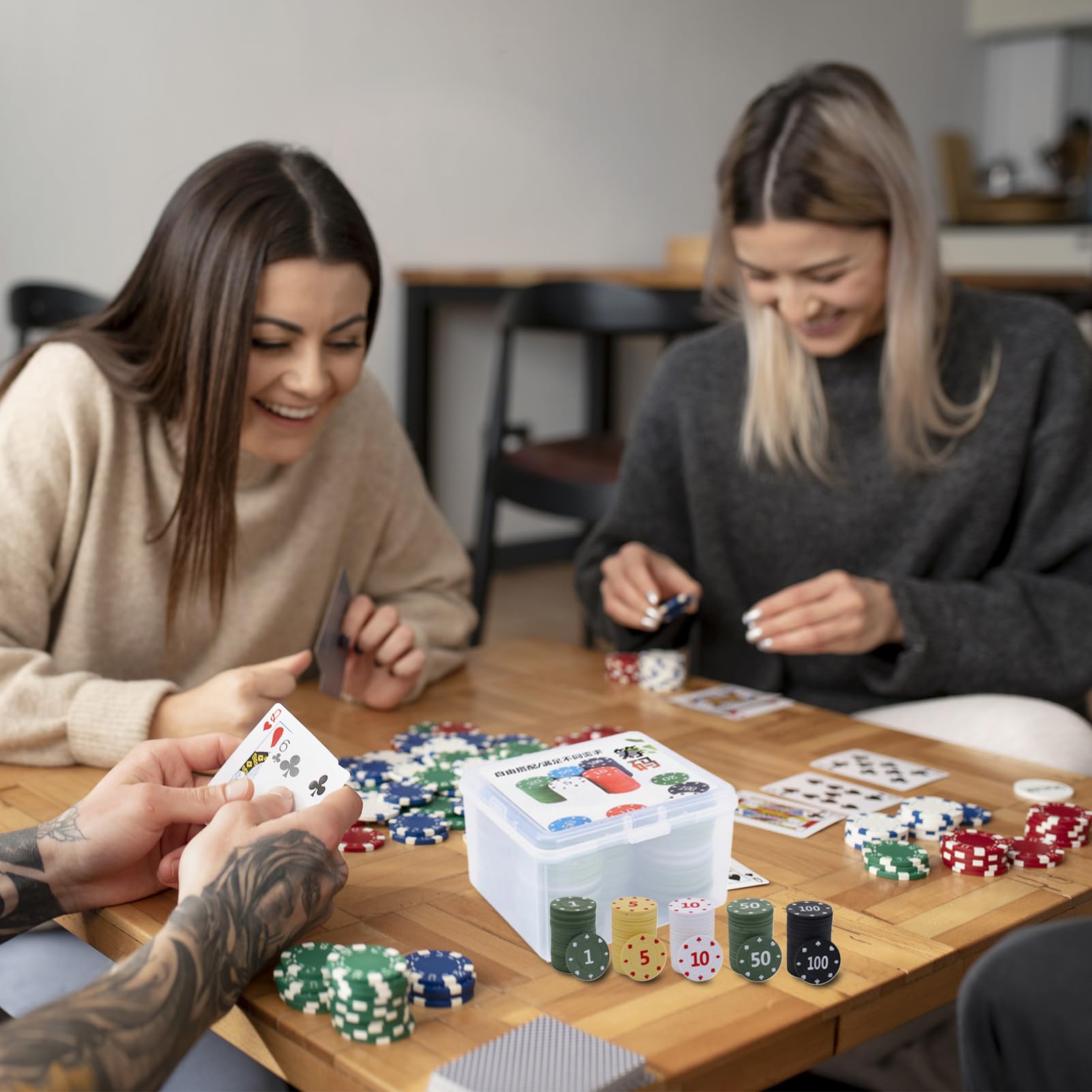 Chip da poker con denominazioni – Forniture numerate con custodia – | Display per fiches da poker | per la notte domestica, tornei, feste, vacanze, compleanni, uffici, stanze, riunioni di famigli