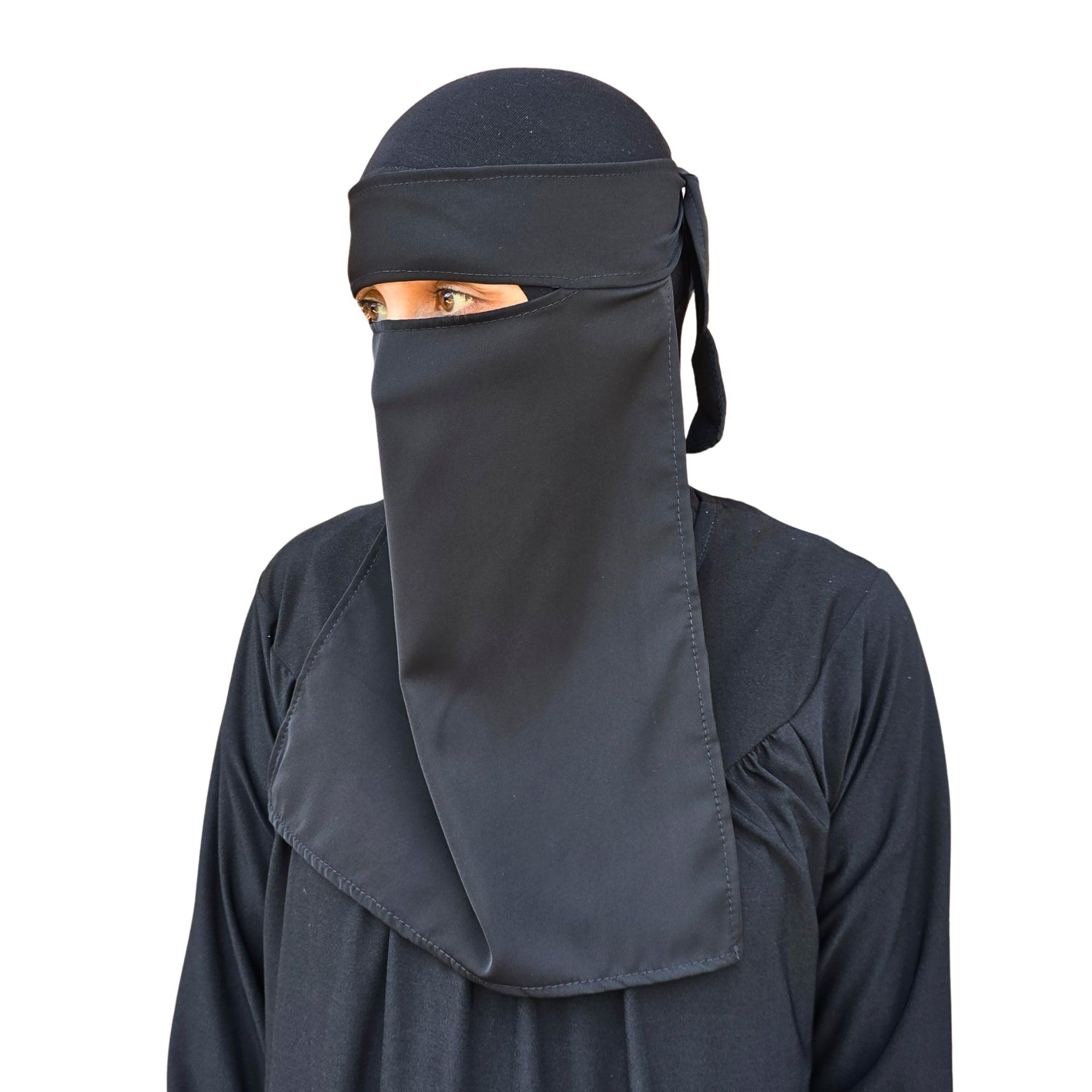 Hijab Niqab Face Veil Jilbab Abaya Khimar Headscarf One Piece Islamic Scarf Ideal Madrassa Mosque Ramadan Eid Wedding Everyday (Black)