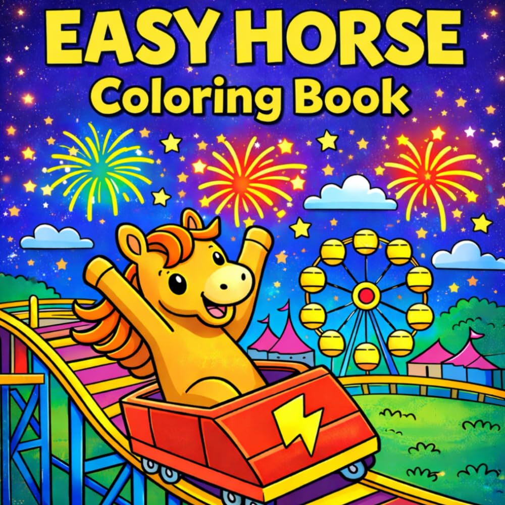Easy Horse Coloring Book: 40 Funny and Simple Coloring Pages for Adult Stress Relief