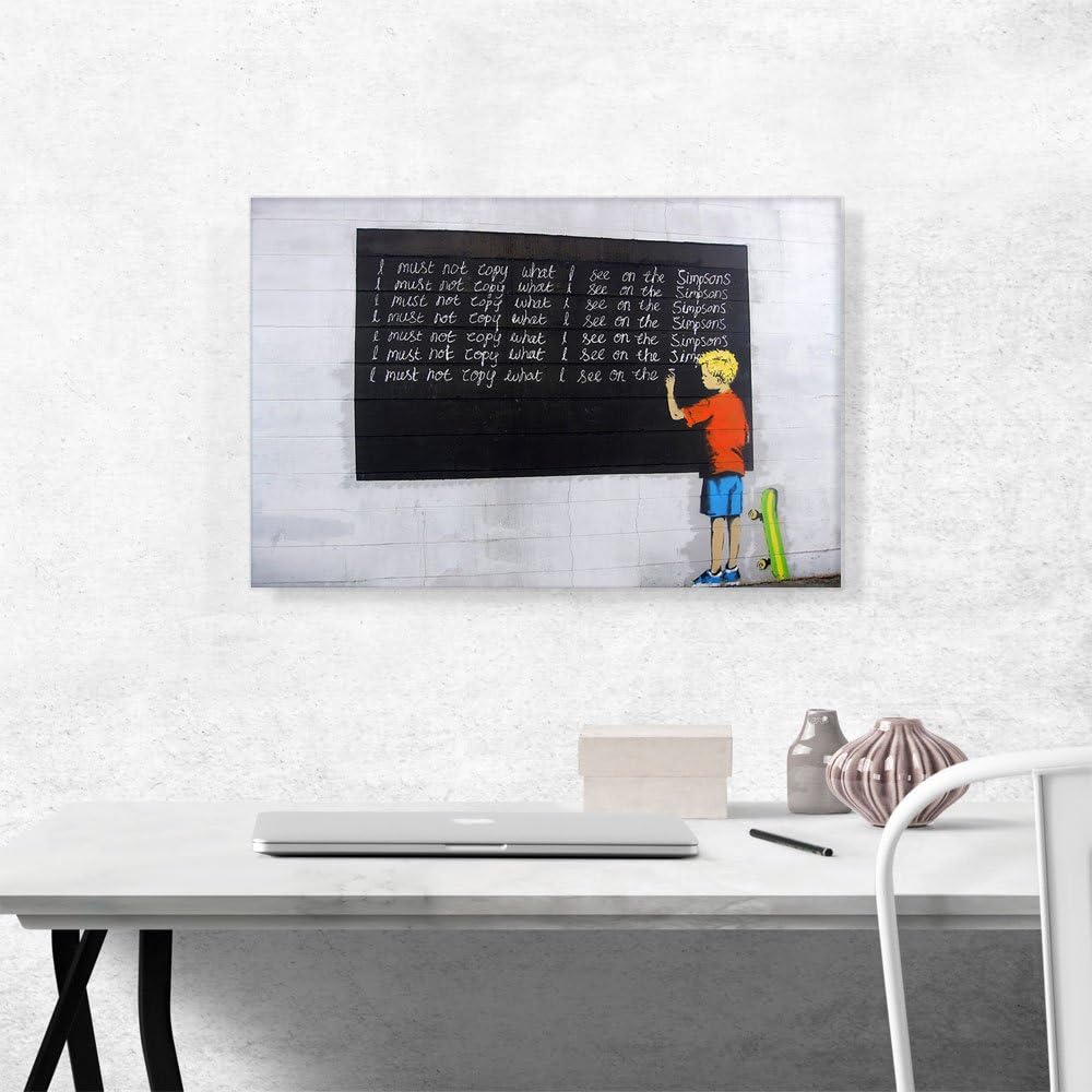 ARTCANVAS I Must Not Copy What I See on Simpsons Canvas Art Print Stretched Framed Painting Picture Poster Giclee Wall Decor by Banksy - 26" x 18" (0.75" Deep)