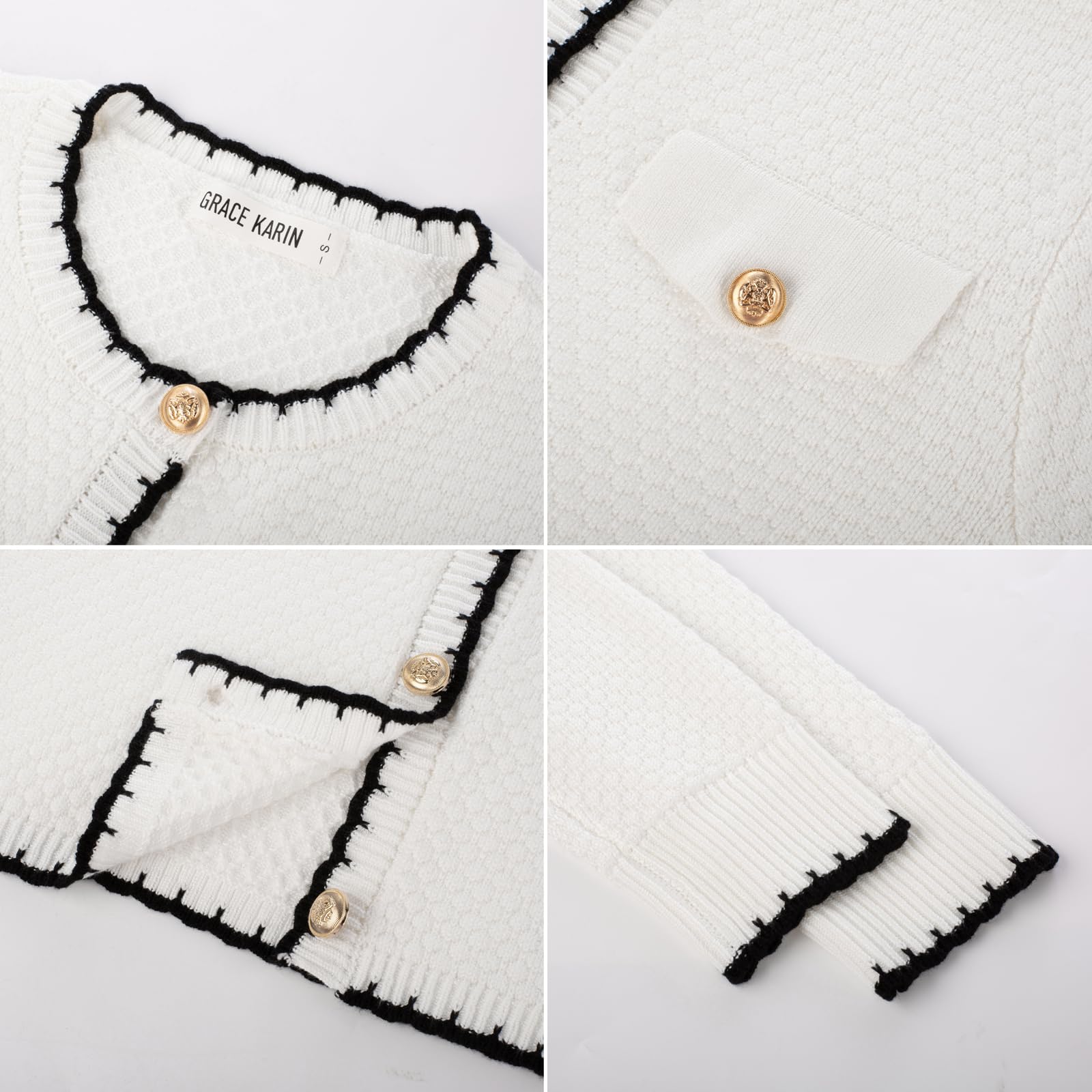 GRACE KARIN Damen Elegante Strickjacke Zweifarbiger Langarm Cardigan mit Knöpfen Lässige Gestrickter Jacke