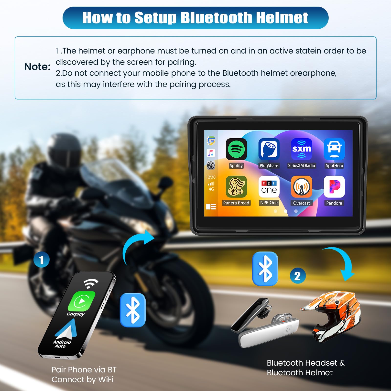 SIXTOP Removable Motorcycle CarPlay & Android Auto Screen, Wireless Apple Car Play Screen - Image 4
