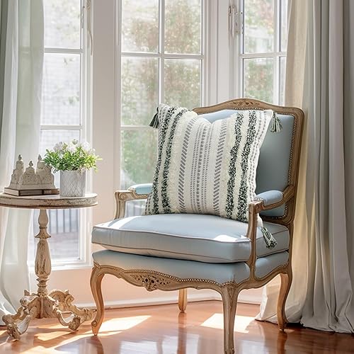 Miniatura 5 de decorUhome - Funda lumbar decorativa de estilo bohemio para cojín de sofá, cama o dormitorio, acento neutro con tejido copetudo, de 18 x 18