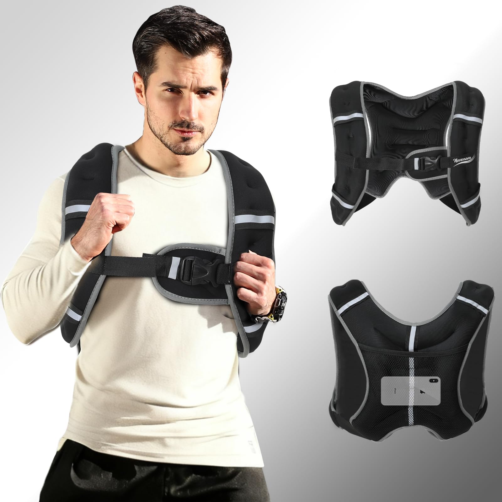 Gilet Lesté avec Bordures Réfléchissantes, Gilet Leste Équipement de Sécurité Sportive Sangles Ajustables Ergonomique, Veste Lestée Résistant, Gilet Poids Musculation 3/5/8/12KG