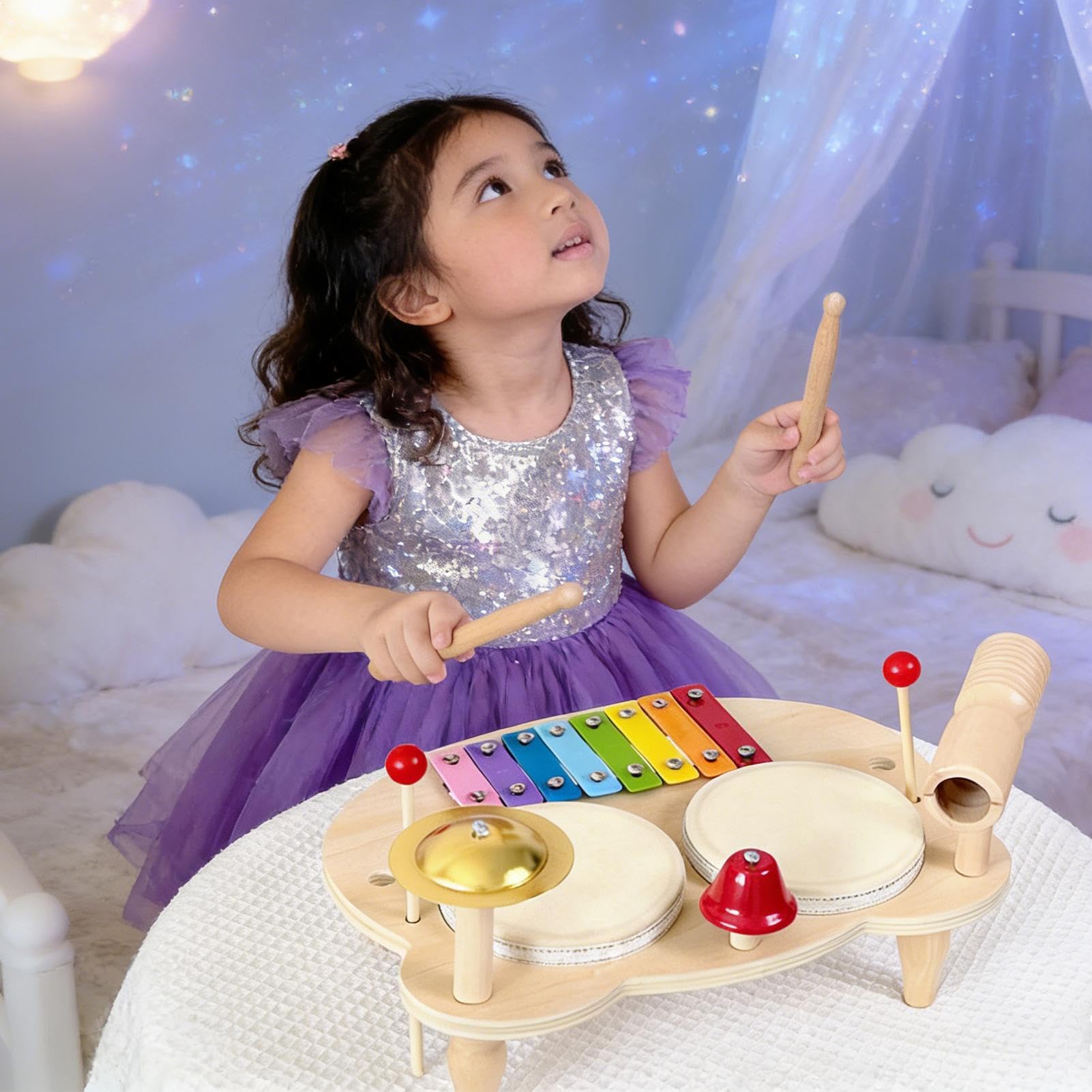 Zestaw Bębenków Dla Dzieci Wielofunkcyjny Drewniany Instrument Perkusyjny