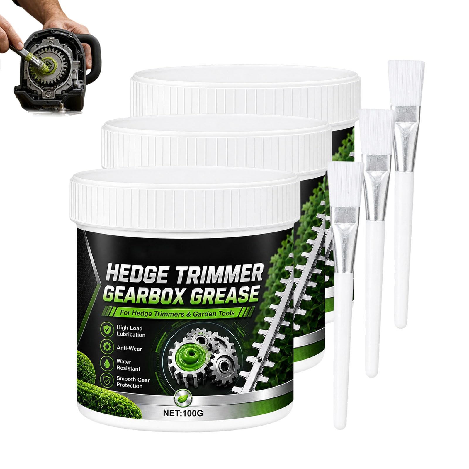 Grasa Lubricante Para Engranajes De Cortasetos Con Brocha Aplicadora (3PC)