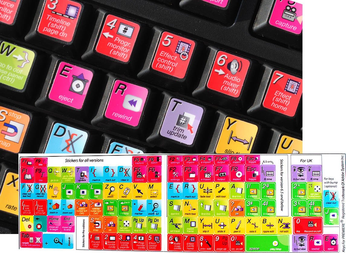 NEW ADOBE PREMIERE SHORTCUTS STICKERS LABELS DECALL FOR KEYBOARD - Buy ...
