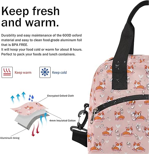 Miniatura 6 de Bonita bolsa de almuerzo aislada para mujeres, adolescentes, niñas, adultos, kawaii, cachorros, grande, térmica, duradera, a prueba de fugas, con