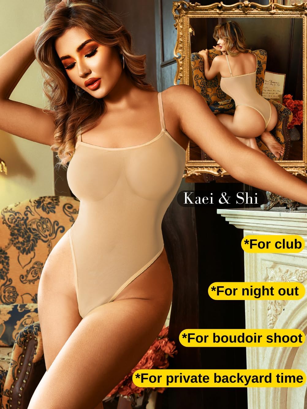 Kaei&Shi Mesh Bodysuit For Women,Spaghetti Strap Backless High Cut Sexy Body Suit,One Piece Sheer Top Rave Outfits Club Date - Image 6