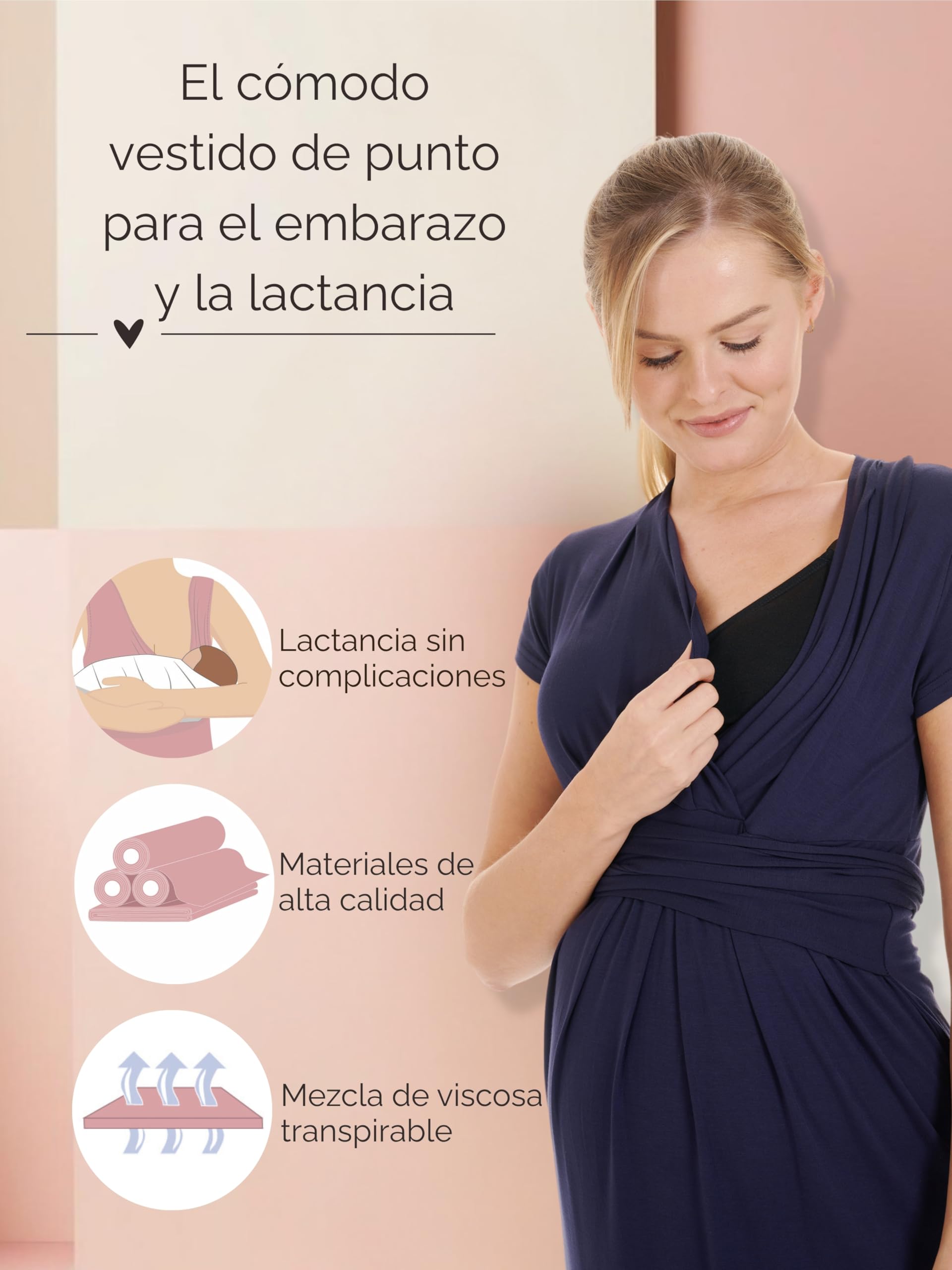 Herzmutter Vestido de Maternidad de Verano - Vestido de Lactancia - Corta Minivestido con Aspecto Envolvente - para Mujer - para Embarazadas, Lactancia - 6800