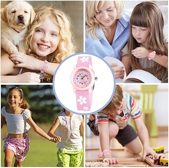 Kids Waterproof Watch, 3D Lovely Cartoon Watch for Girl and Boy (Pink Flower)