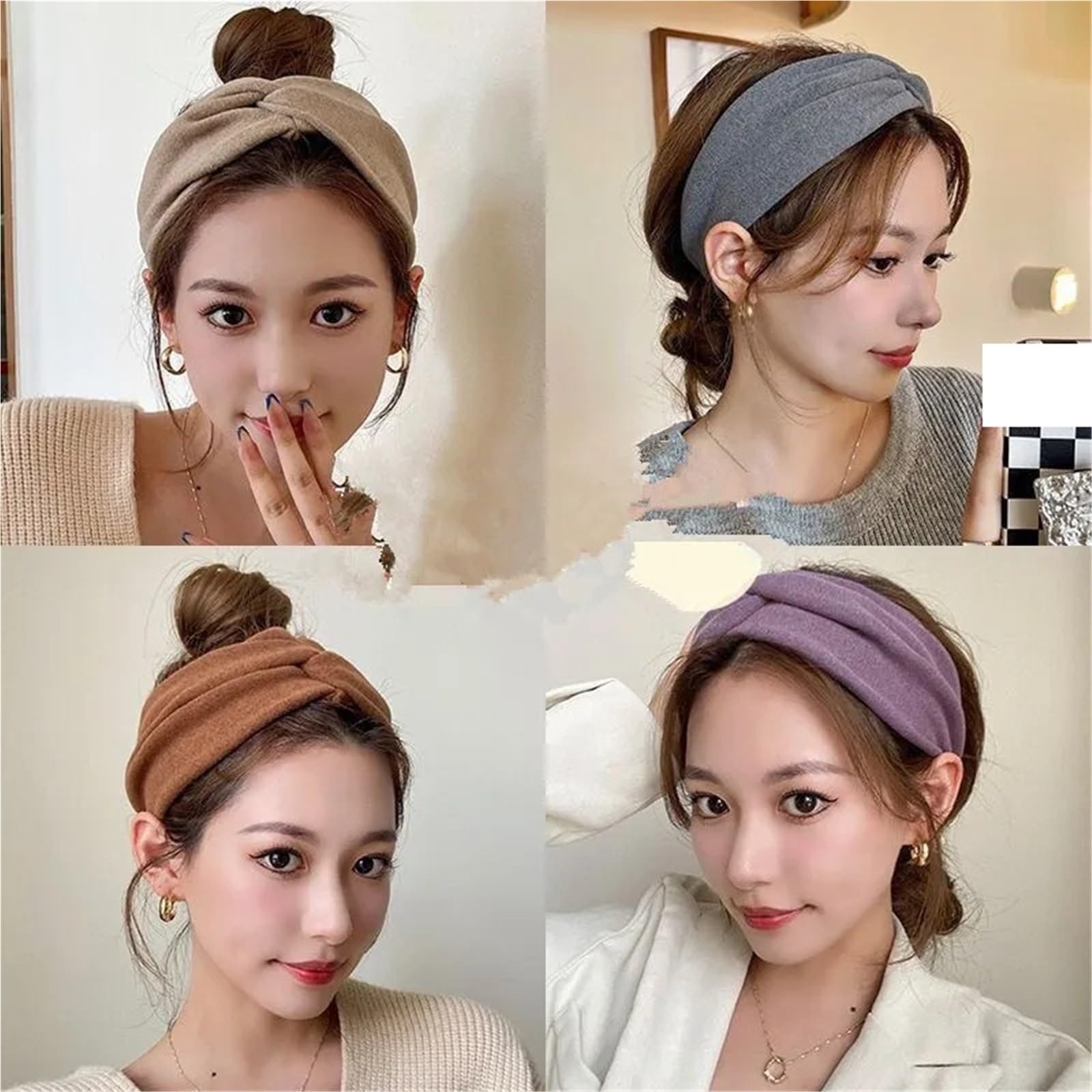 4 pz Fasce Larghe for Le Donne Elastico Croce Hairbands Morbido Turbante Headwrap Solido Bandana Fasciatura Testa Sciarpa Accessori for Capelli Per Donna(Purple)