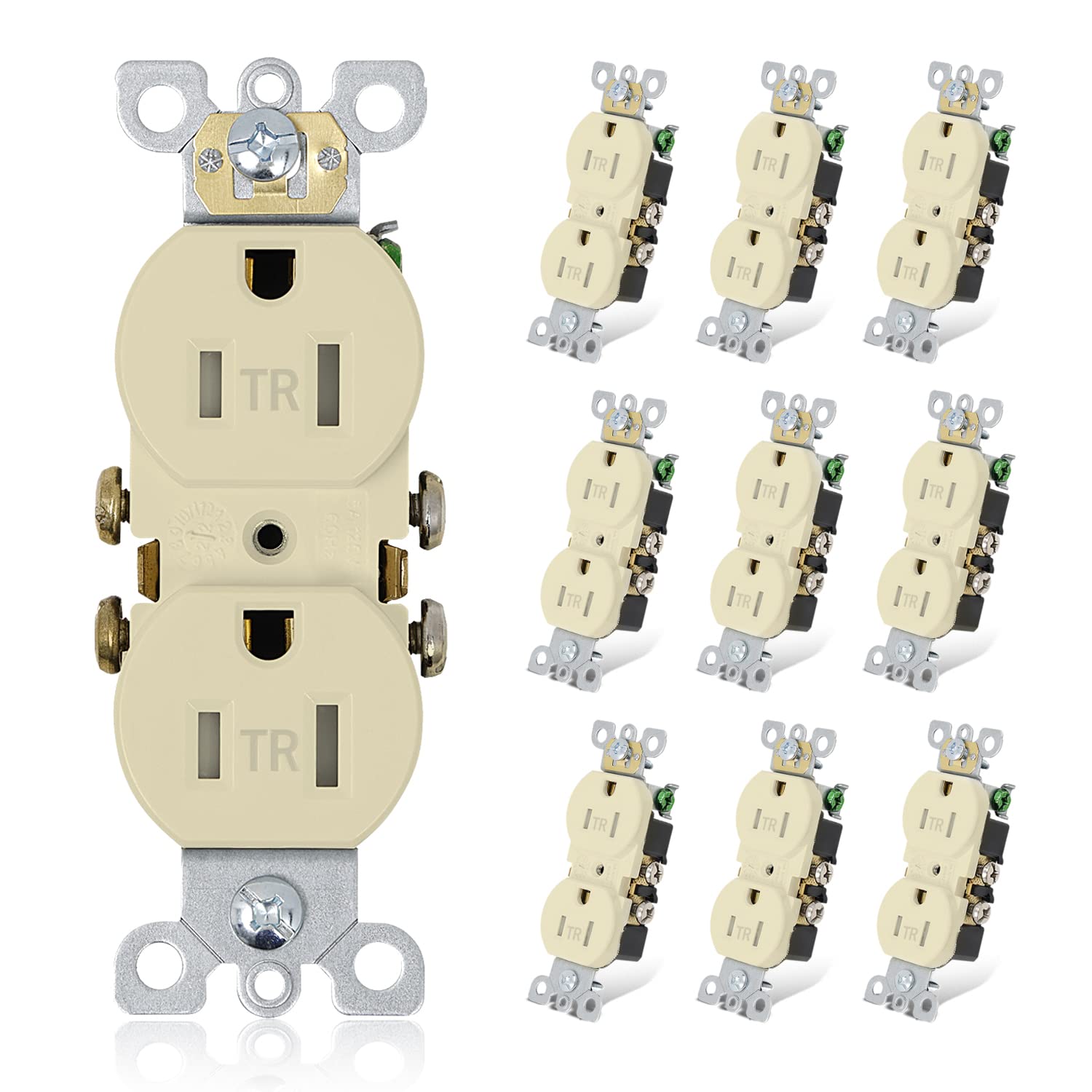 ThunderWay Duplex Receptacle Outlet, Tamper-Resistant, 15A 125V Electrical Wall Outlets, 2 Pole 3 Wire, Residential Grade, Self-Grounding, UL Listed,