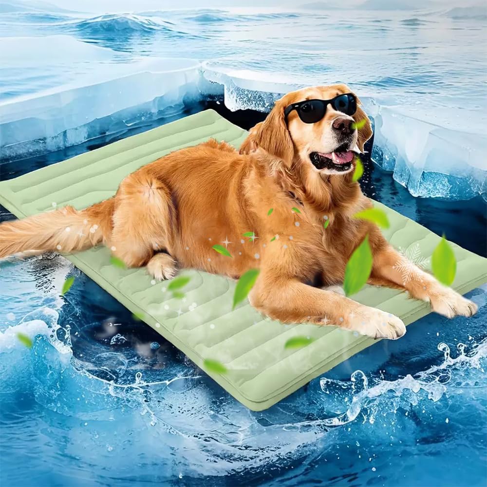 Dog Cooling Mat - 2026 New Soft Large Cool Pad, Non-Slip Mesh Bottom, Self Ice-Silk Polyester, Waterproof, Easy Clean, for Dog Crate, Car, Outdoor (Green, XL-150 * 101cm)