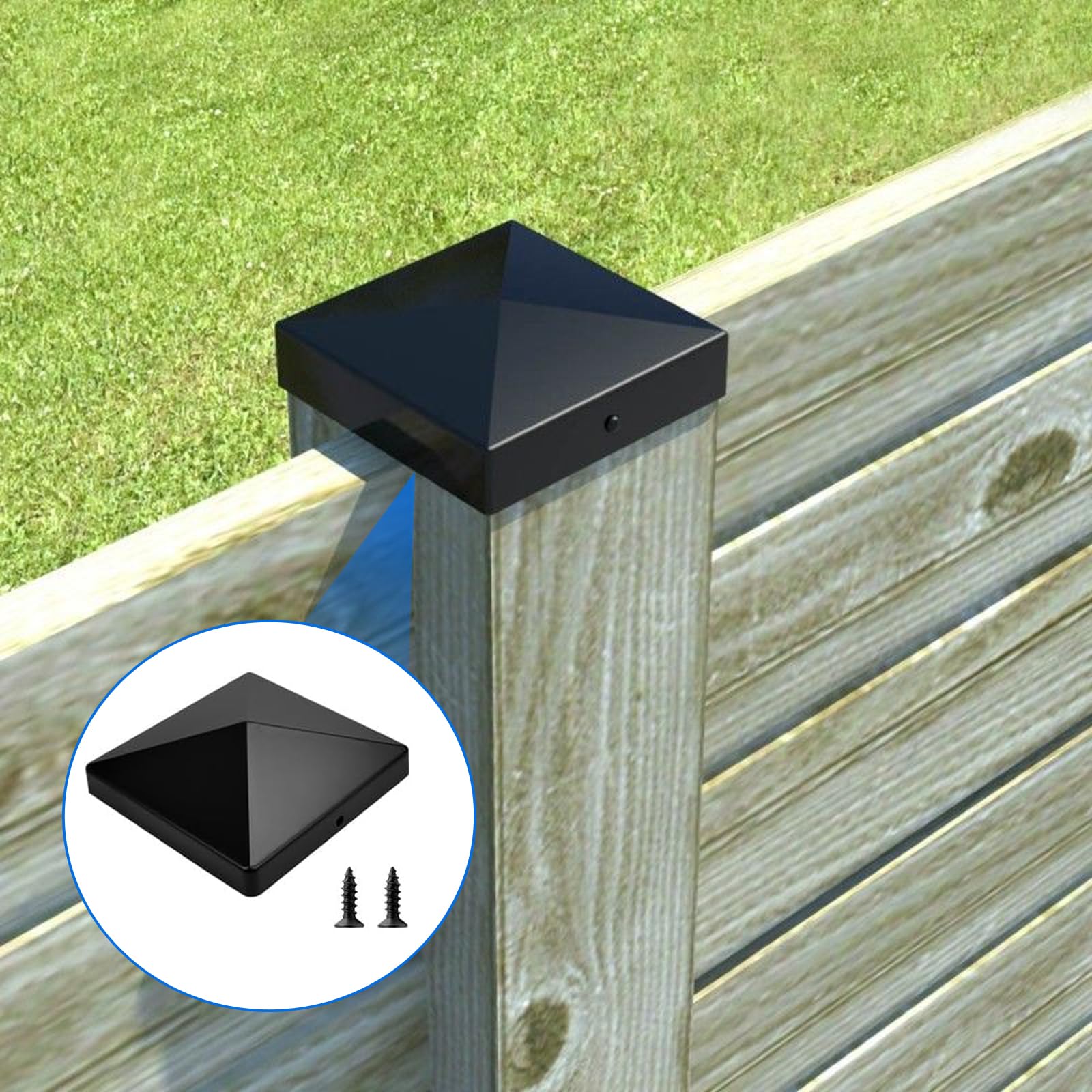 Fence Post Cap, 10 Pcs Sturdy Waterproof Plastic Deck Post Caps, Caps for Wooden Posts with 20 Pcs Screws Fits for Fences Pillars Railings Steel Pipes Profiles (Black) - Image 4