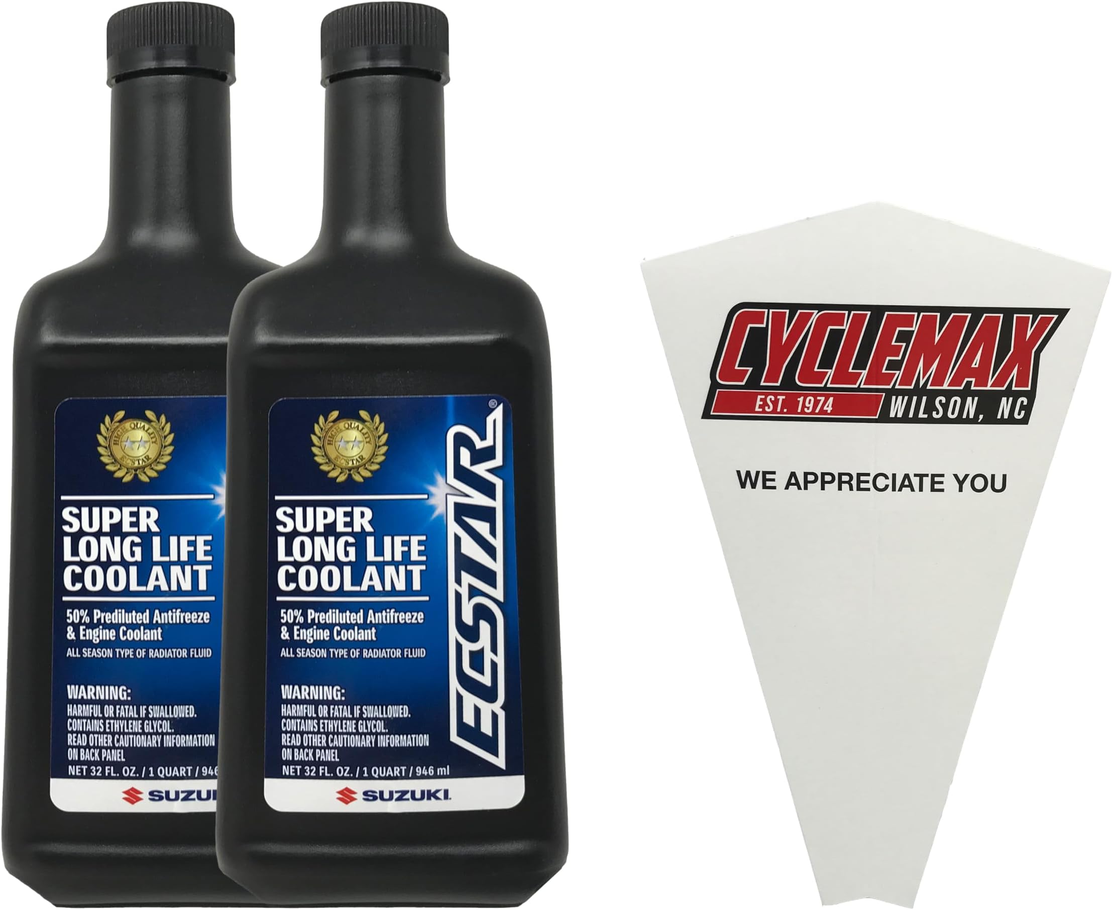 CYCLEMAX Two Pack Compatible with Suzuki Ecstar Super Long Life Coolant 990A0-02E00-01Q Contains Two Quarts and a Funnel