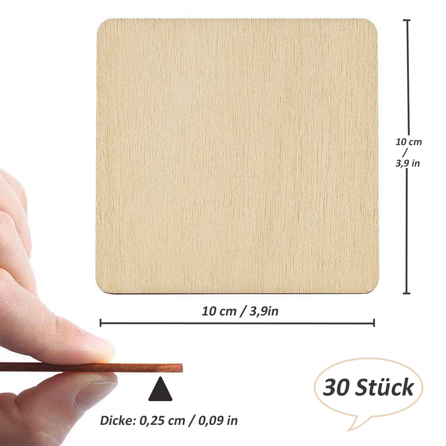 30 Dischi Di Legno Quadrati 10x10cm - Per Sottobicchieri, Decorazione, Pittura Fai Da Te - Foto 10