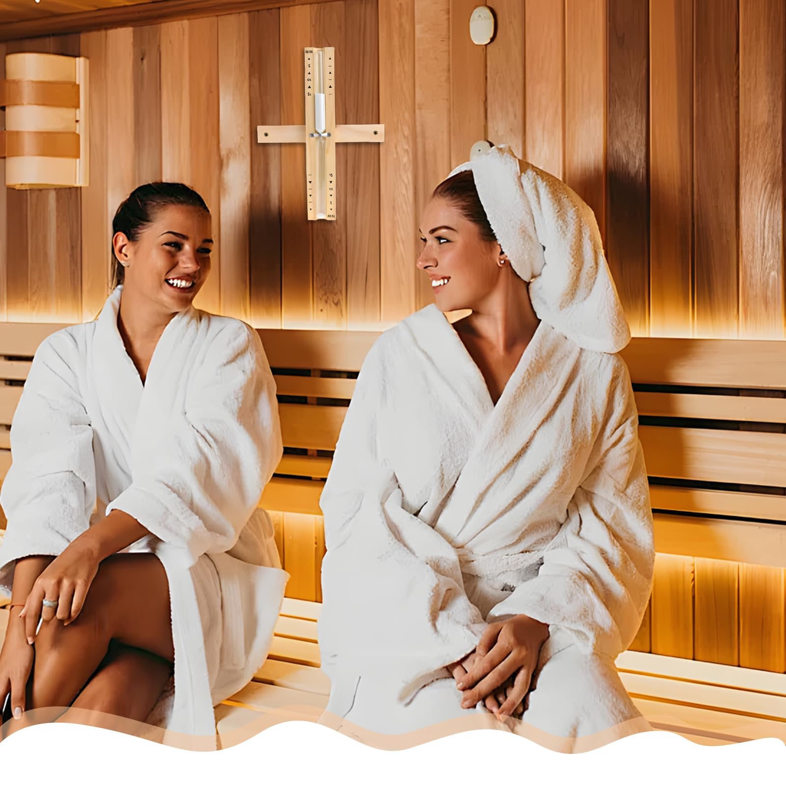 Sablier pour Sauna 15 Minutes en Bois Naturel - Minuterie de Sauna Analogique, Montage Mural avec Vis en Acier Inoxydable, Accessoire de Sauna Rotatif et Résistant à la Chaleur, Idéal pour Relaxation