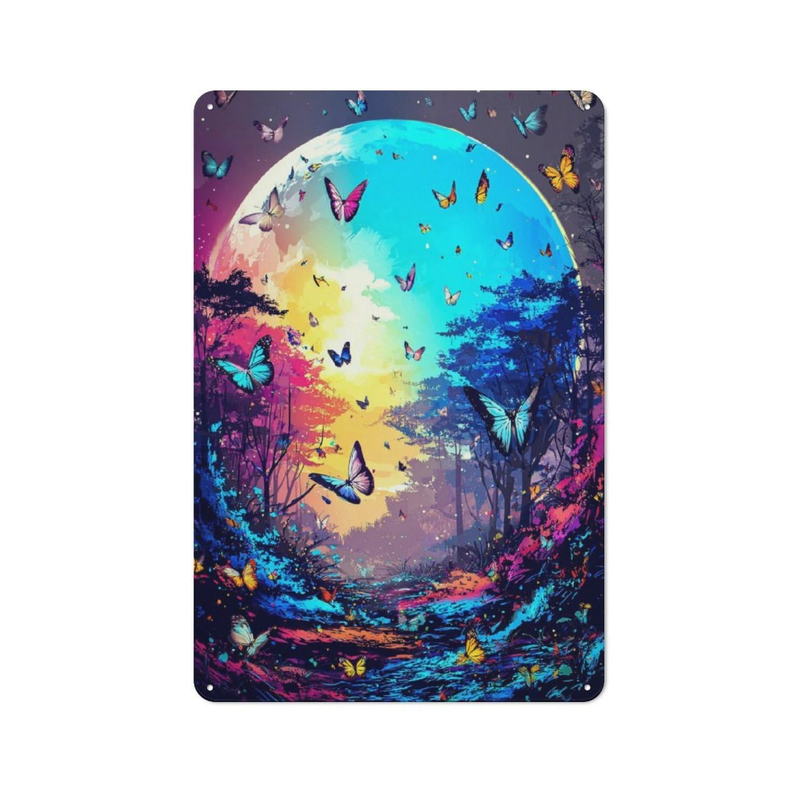 Junmoney Rainbow Forest With Butterflies Classic Metal Plaque 30X20cm Featuring Bistro Wall Plaque For Kitchen, Cafe, Pantry Or Dining Room