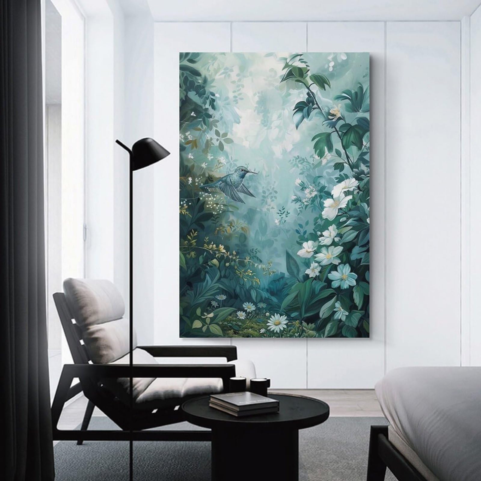Junmoney Hummingbird in A Lush Garden Canvas Wall Decor, 20x30inch(50x75cm), for Art Walls, Layered Displays Or Homes, Home Wall Art for Statement Displays