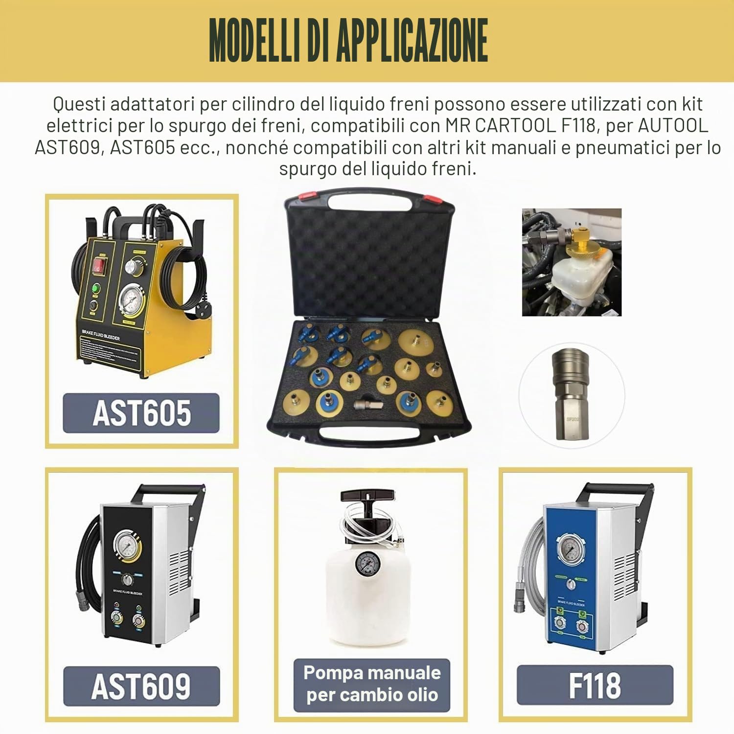 Kit di adattatori per lo spurgo del liquido dei freni da 17 pezzi, kit di spurgo del liquido dei freni del cilindro principale, kit di spurgo del liquido dei freni per la maggior parte dei