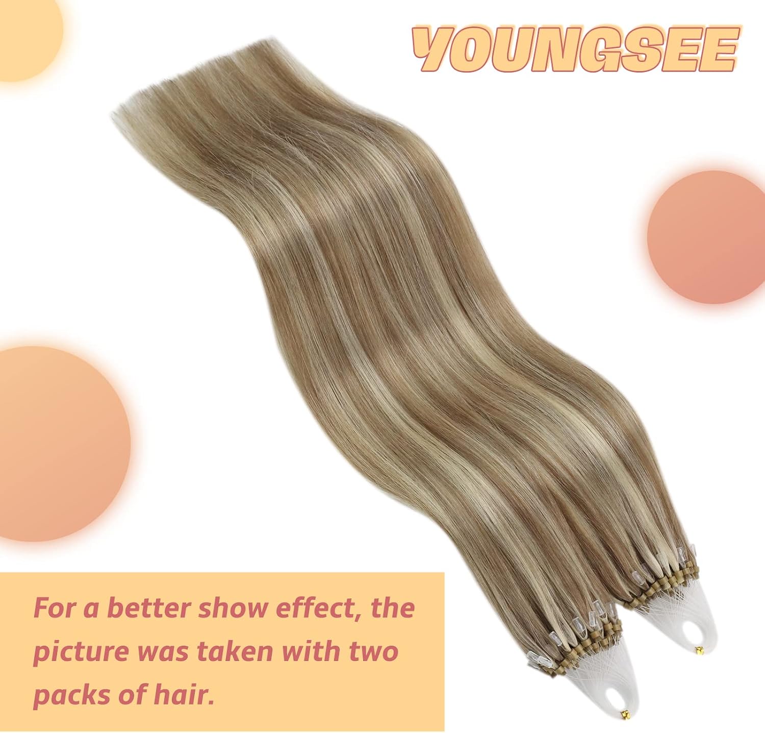 YoungSee 24inch Micro Beads Hair Extensions Light Brown with Blonde Highlight Micro Loop Extensions Human Hair Brown for Women Cold Fusion Long Lasting Silky Smooth Stylish Soft 50s 50g - Image 3