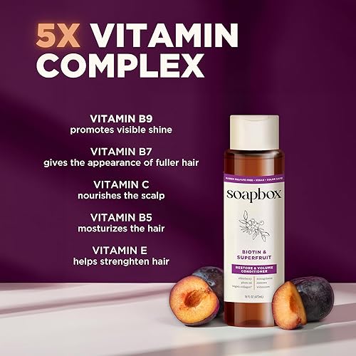 Miniatura 6 de Soapbox Biotin & Superfruit - Juego de champú y acondicionador con colágeno vegano, aloe y manteca de karité, paquete de 2 sin sulfato, sin
