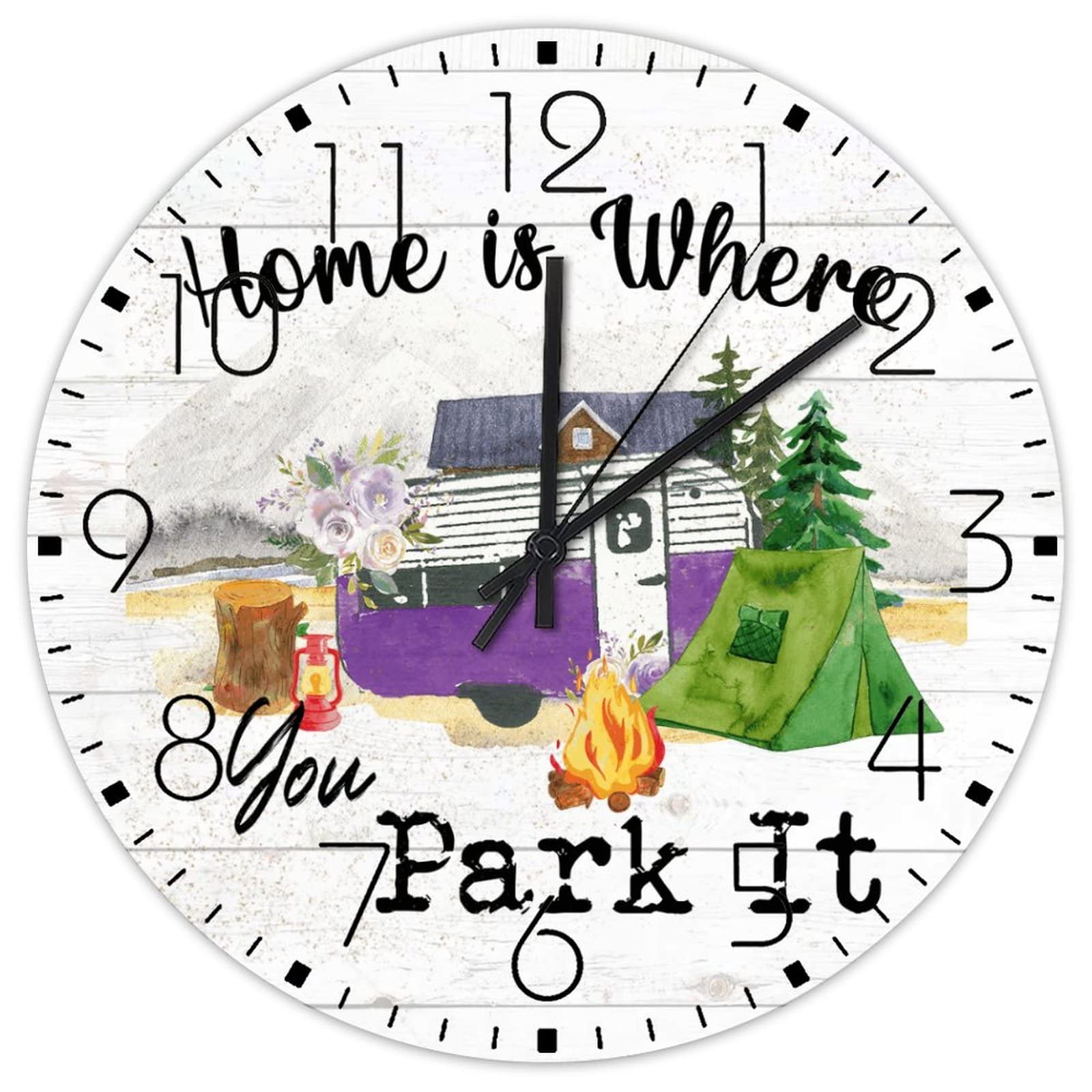 Horloge murale en bois 38 cm Home Is Where You Park It pour salon nature et décoration loft