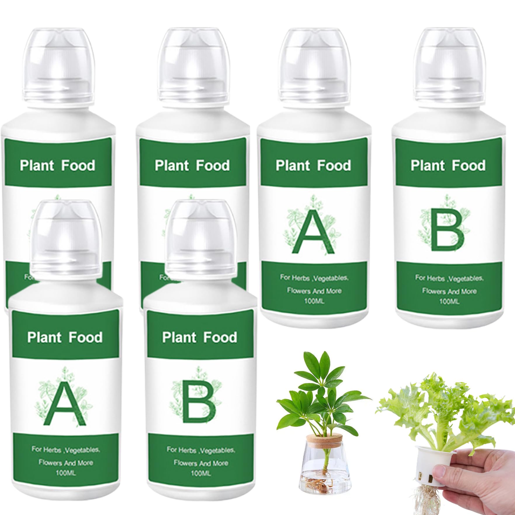 6 pièces d'engrais liquide pour plantes hydroponiques A et B pour légumes, fruits, jardin intérieur, système de culture hydroponique et plantation agricole