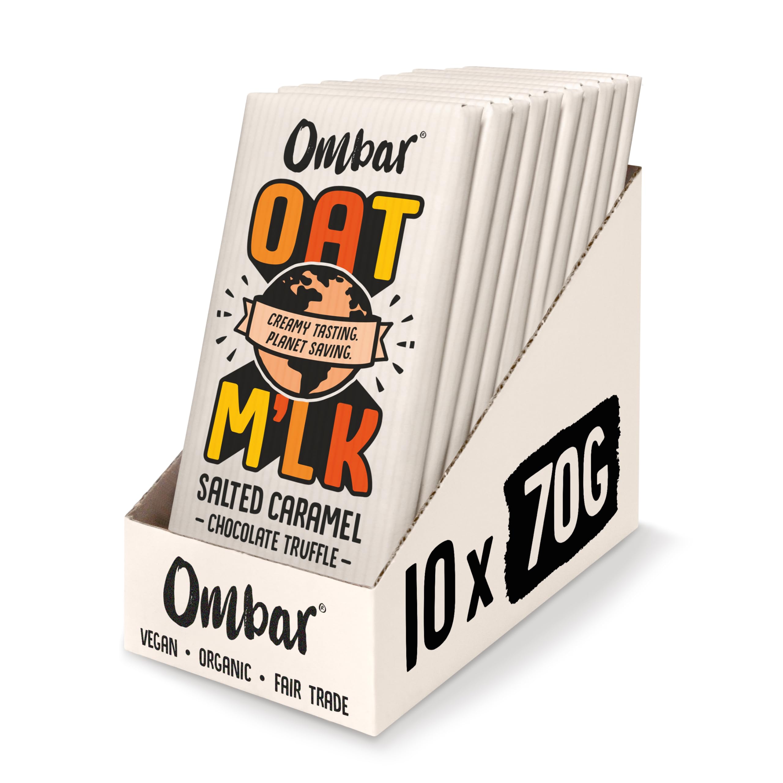 Vegan Chocolate - Ombar Oat M'lk Salted Caramel (70g x 10 Bars), Organic, Fair Trade, Dairy Free and Gluten Free Sustainable Oat MilkChocolate