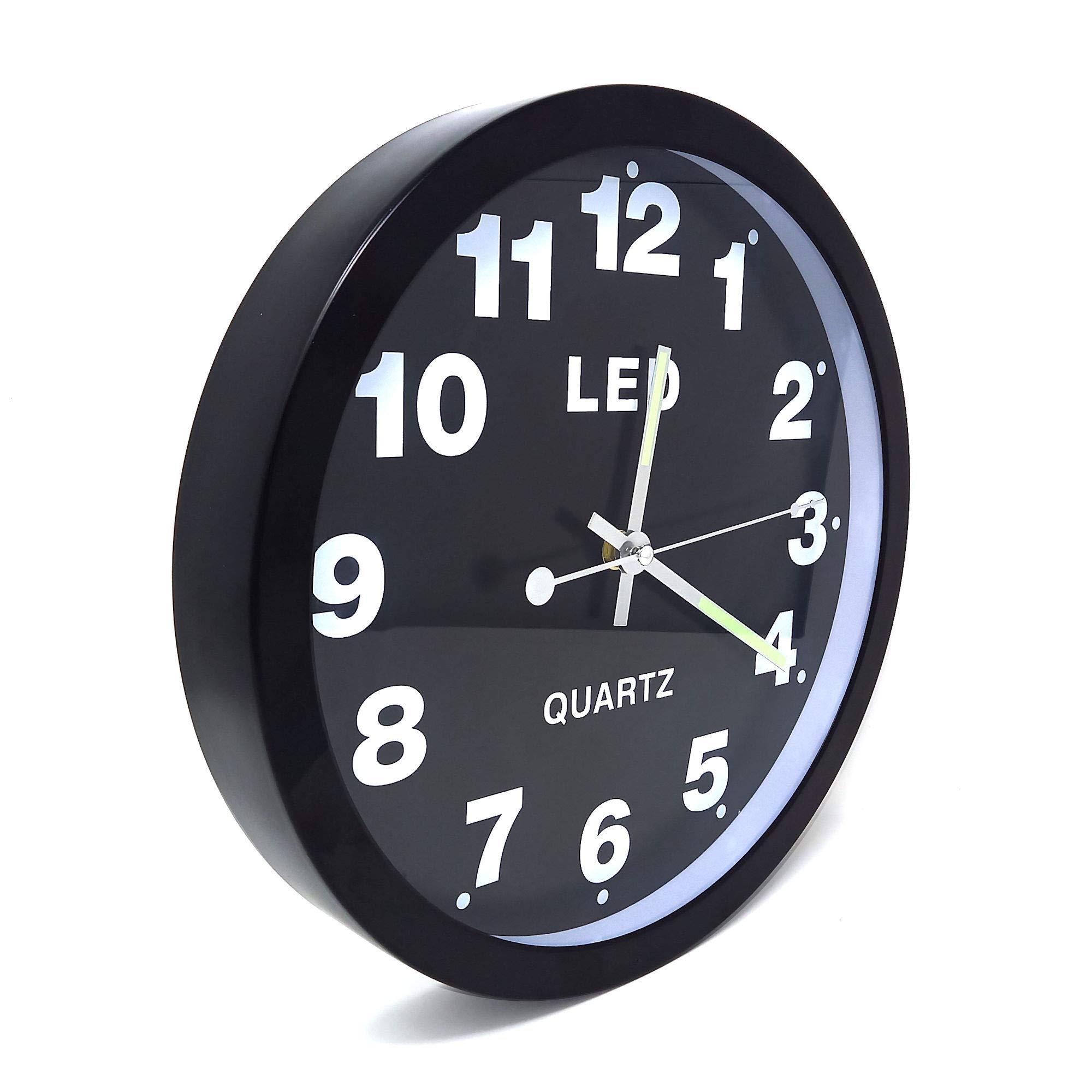 Starlet24 Wanduhr 29,5cm Ø beleuchtet mit bunter LED-Zifferbeleuchtung und Quarz-Uhrwerk (laufruhig, analog, leise, kein Ticken) Schwarz