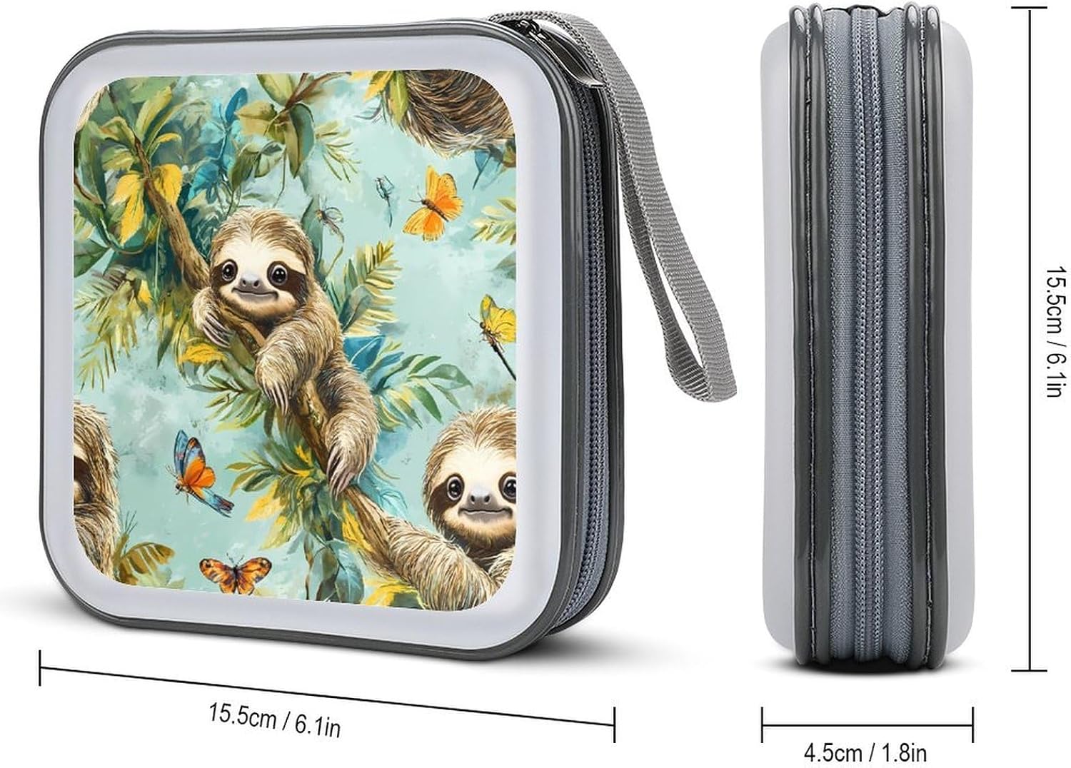 Sloth On A Tree Tropical Butterfly CD Case DVD Storage Holder Binder 40 Capacity