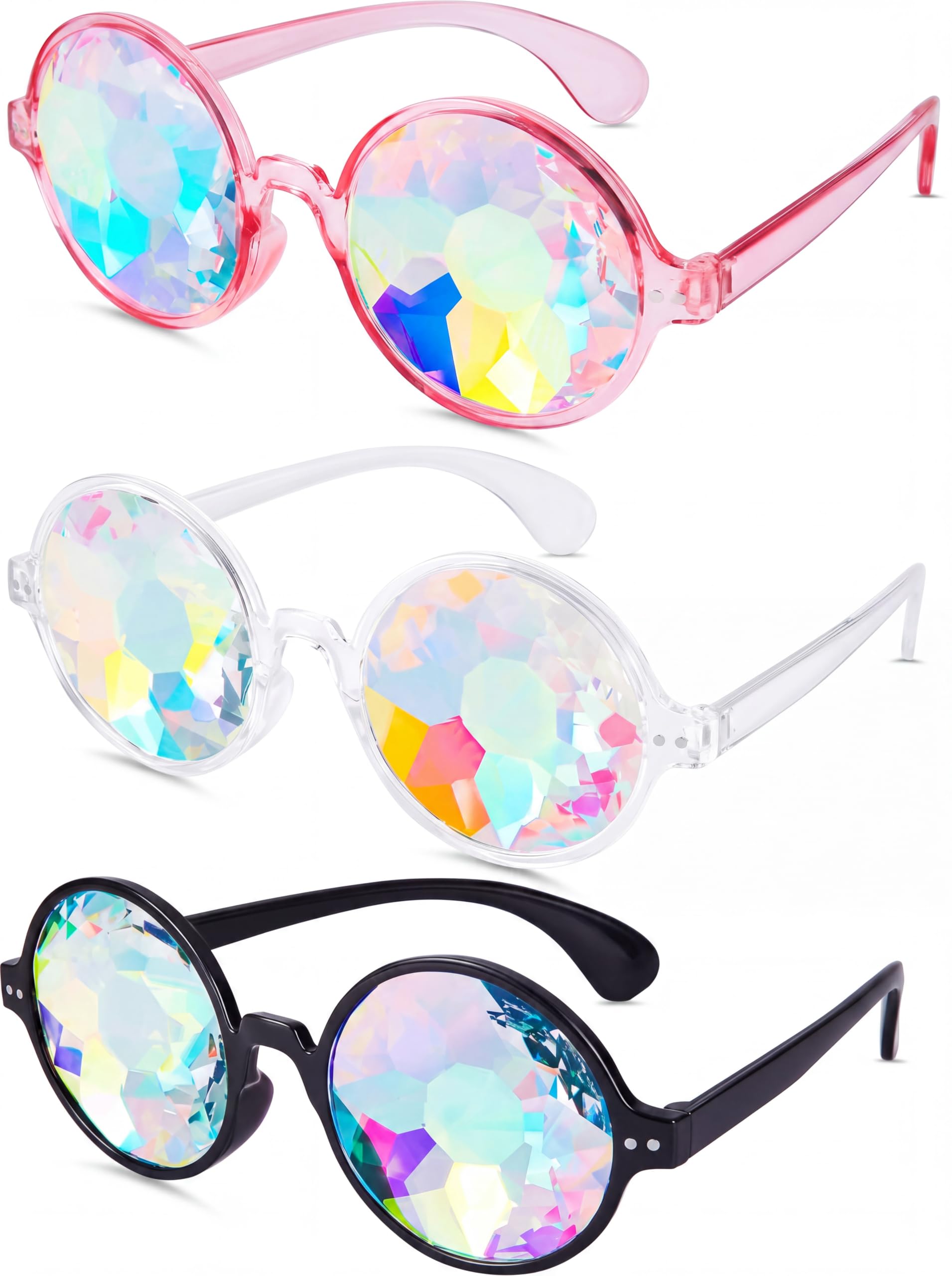 Frienda 3 Pairs Kaleidoscope Rave Glasses Women Goggle