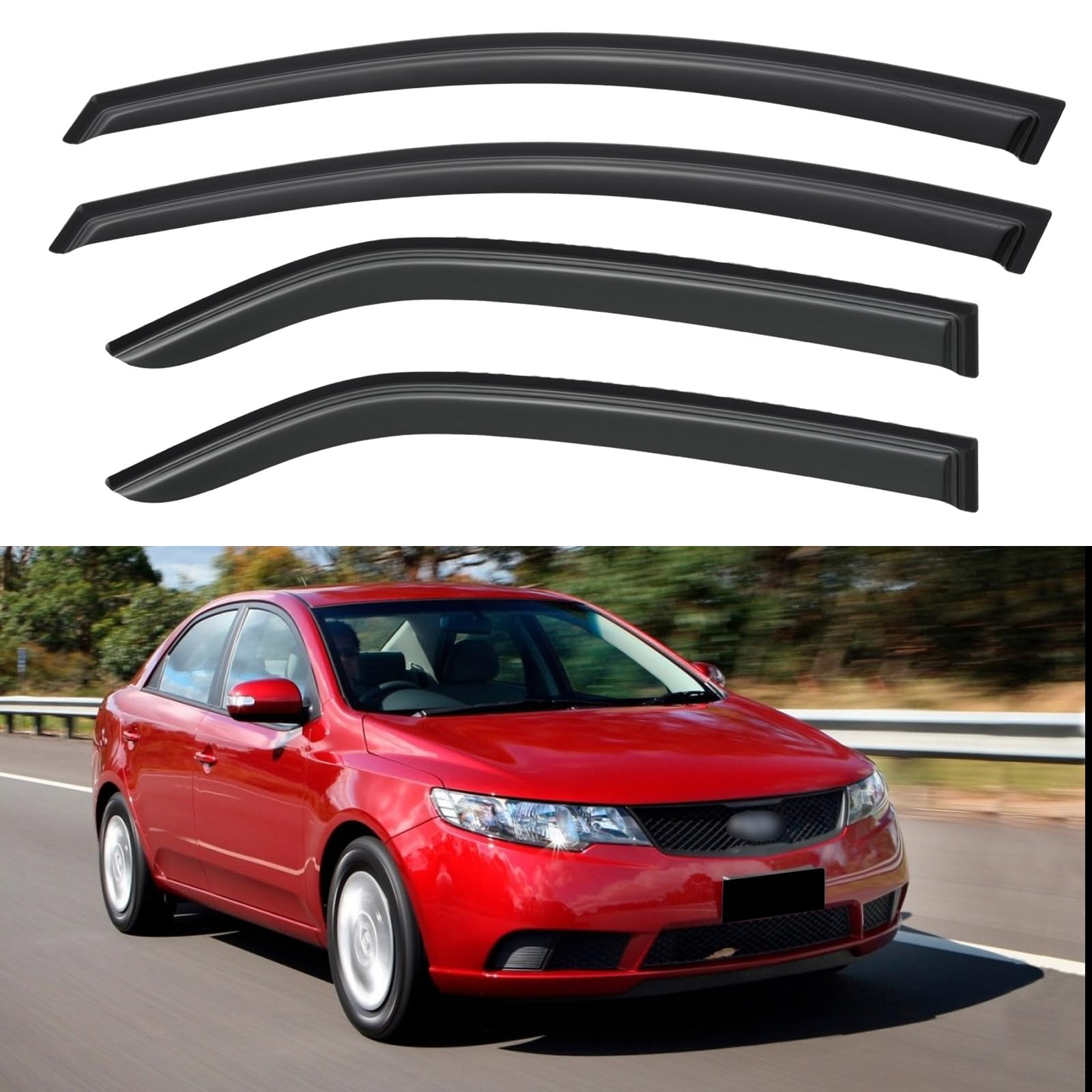 Window Visors Rain Guards for 2009 2010 2011 2012 2013 Kia Forte | Out-Channel Window Vent Wind Deflectors Visors Shades Protectors for 09 10 11 12 13 Kia Forte