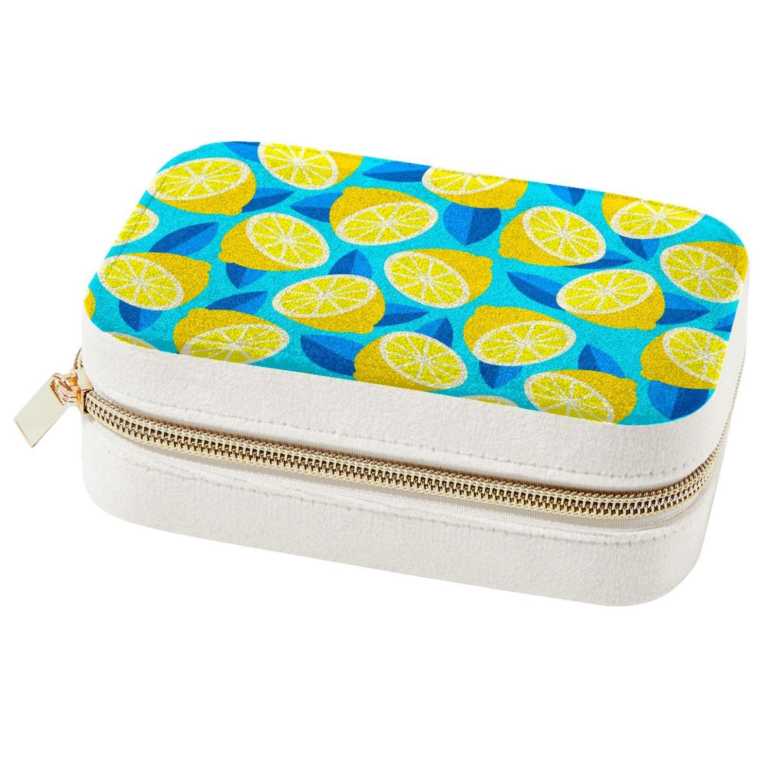 Boîte à bijoux de voyage motif citron jaune pour vos vacances et déplacements