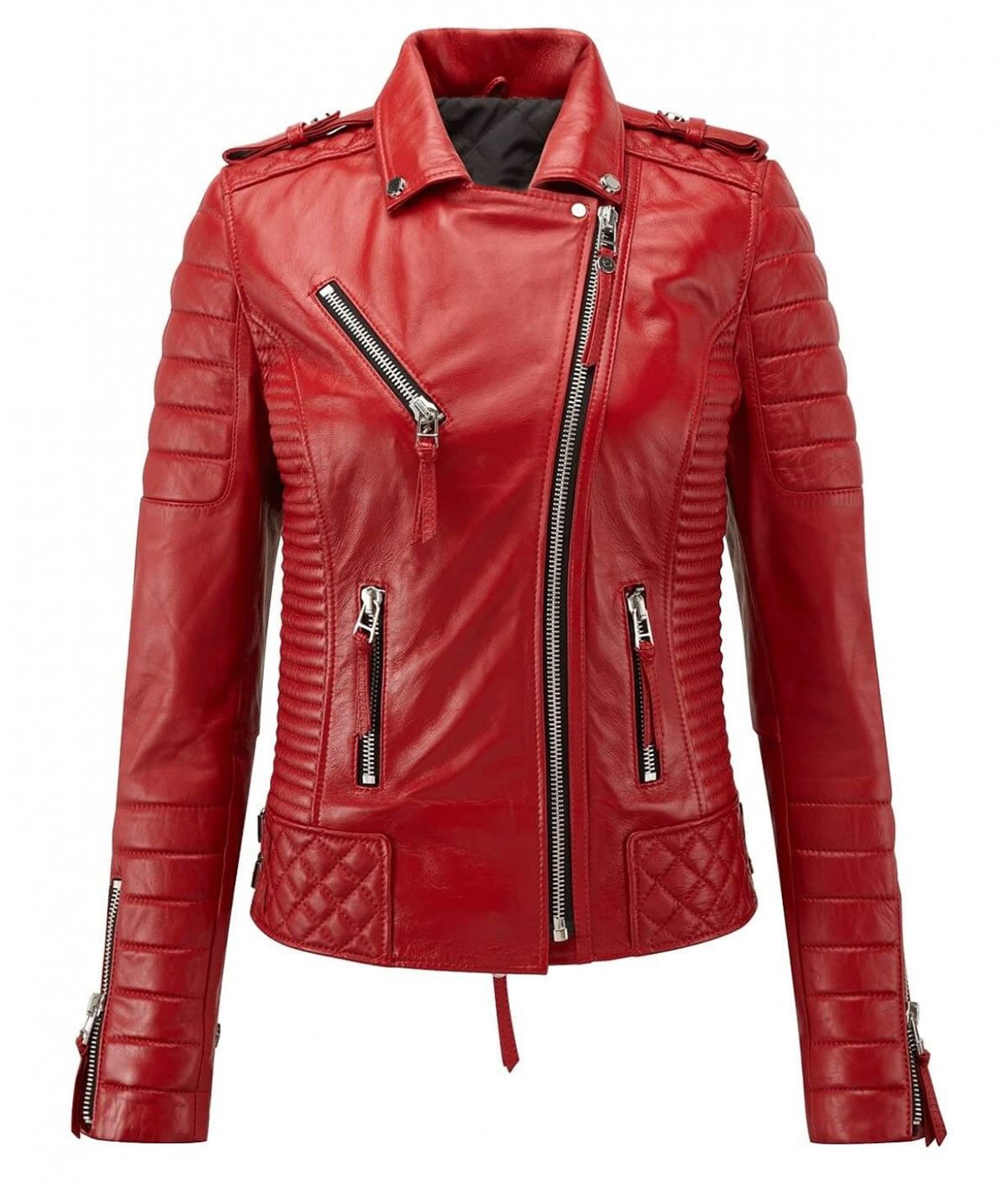 Brando Veste de moto courte en cuir véritable avec fermeture éclair croisée pour femme, rouge vin, 5XL