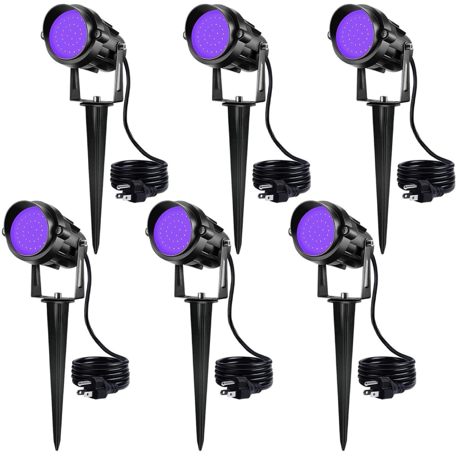 Unirence 15W Halloween Black Spotlights Outdoor LED Spot Blacklights 120V Waterproof Black Spot Lighting with US Plug for Glow Dancing Party Body Painting Neon Poster Yard Decorations (6Pack)