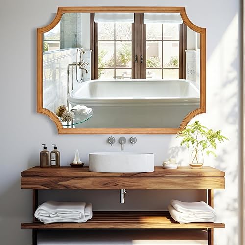Vista 210 de WallBeyond Espejos de baño de madera para montar en la pared, espejos de pared con marco de madera rústica de 16 x 20 pulgadas, espejos de pared