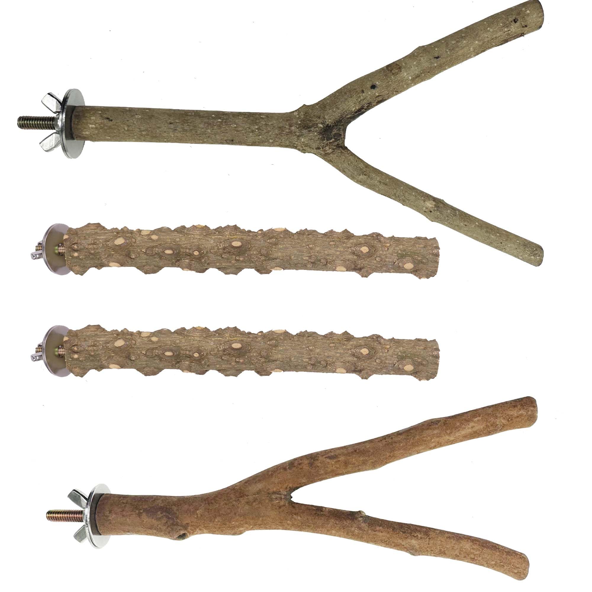 Allazone 4 PCS Natural Parrot Perch Wooden Parrot Perch Stand Bird Stand Parakeet Climbing Standing Branches Toy for Small Lovebirds Budgies Cockatiels