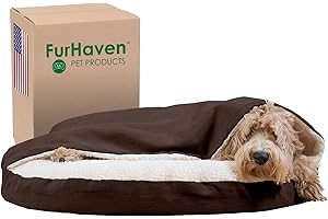Furhaven 35" Round Orthopedic Dog Bed with Blanket Attached
