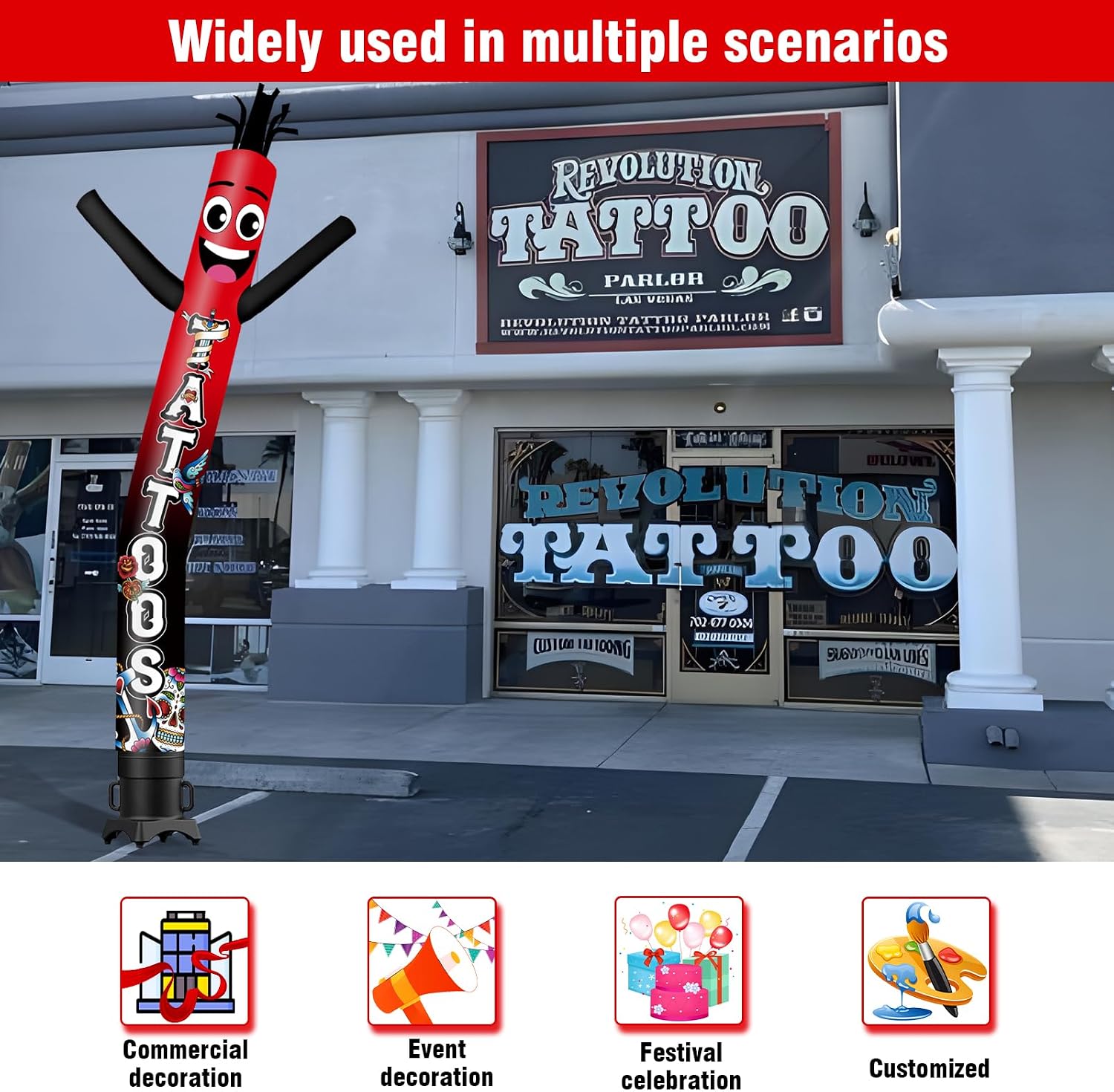 20FT Tall Tattoos Inflatable Tube Man (18''Diameter) Wacky Wavy Dancing Guy for Outdoor Decoration Advertising Business Promotion (Blower Not Included)