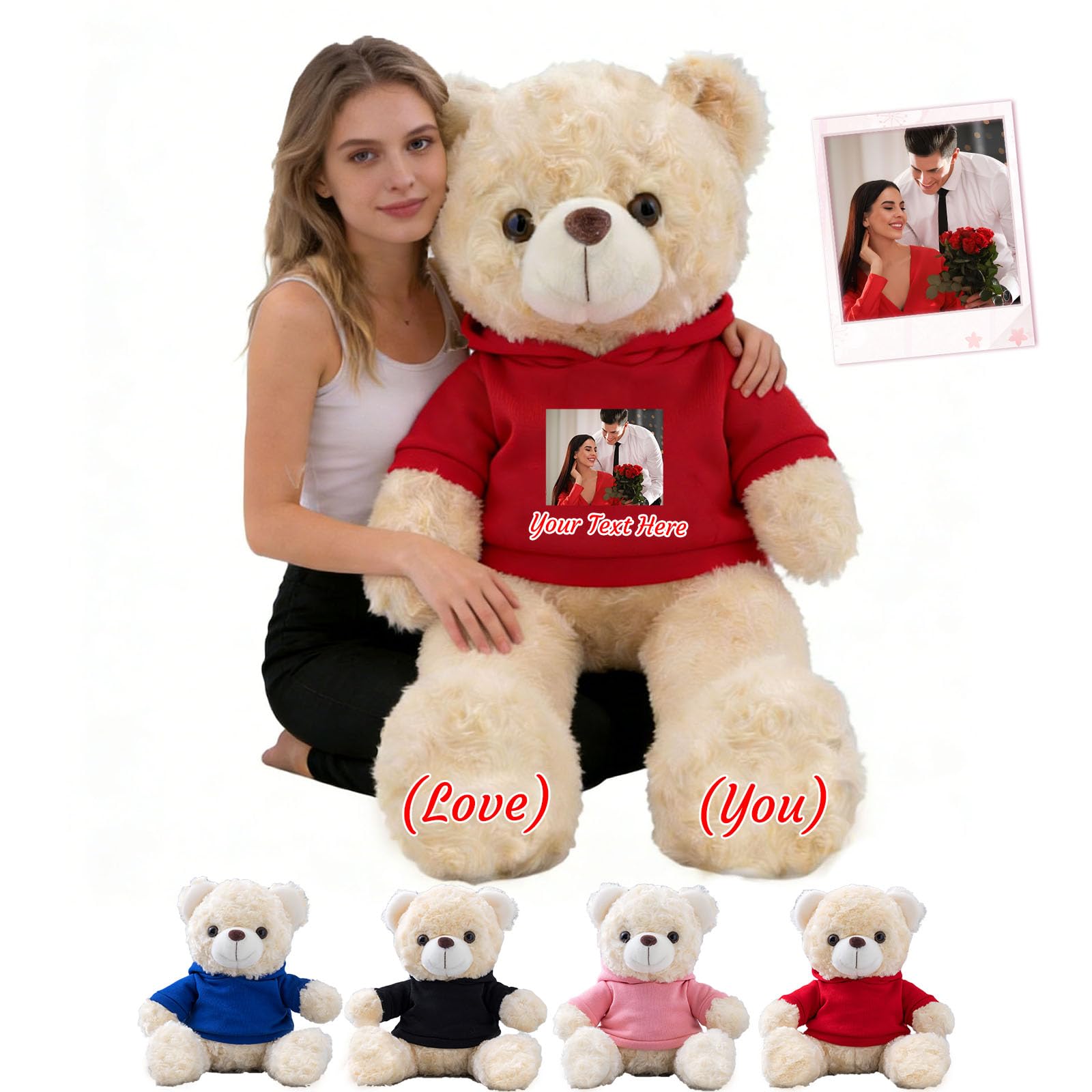 Orsacchiotto Gigante Personalizzato 60 cm A 100 cm Con Testo E Foto, Big Teddy Bear Personalizzabile Come Grande Orsacchiotto Regalo Per San Valentino Natale Compleanno