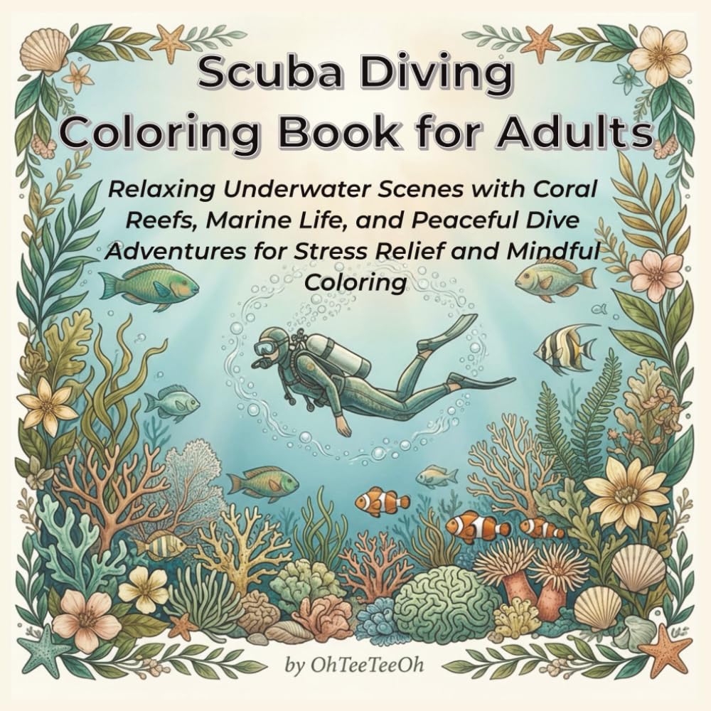Scuba Diving Coloring Book for Adults: Relaxing Underwater Scenes with Coral Reefs, Marine Life, and Peaceful Dive Adventures for Stress Relief and Mindful Coloring