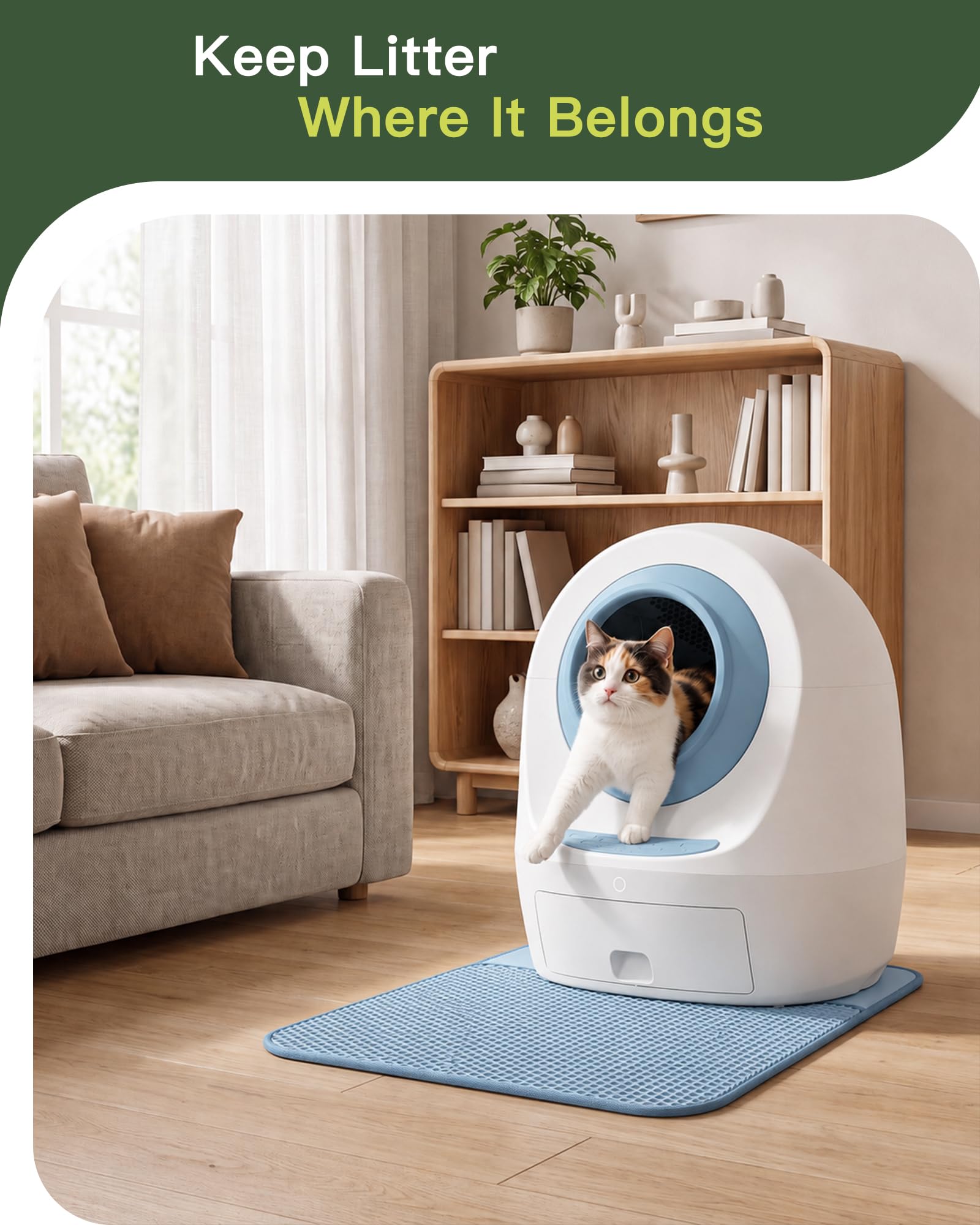 Leo's Loo Too by Casa Leo I Litter Mat I Atrapa la arena de tu gato con un diseño de panal de abeja de doble capa, material impermeable para una fácil limpieza, azul bebé