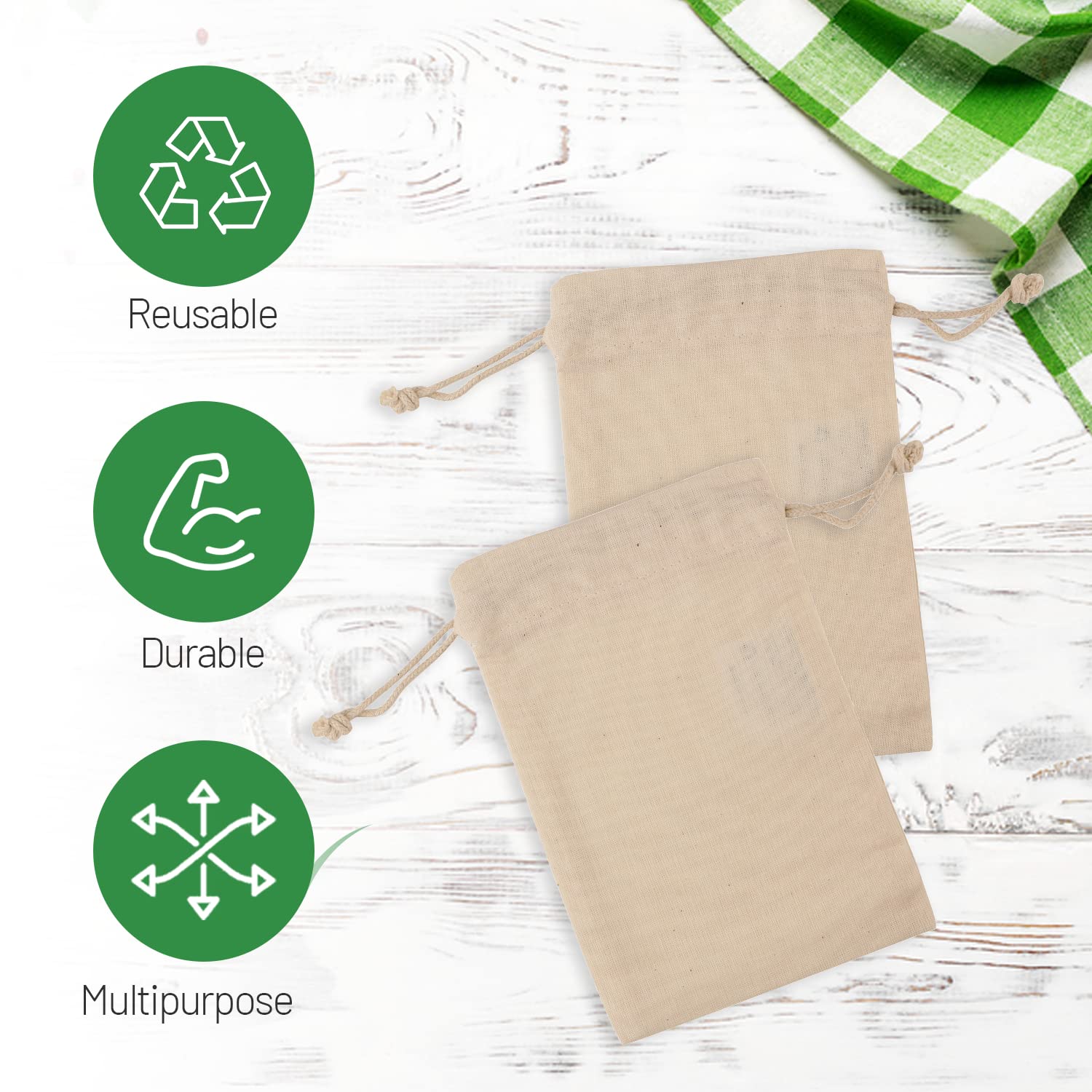 Greenmile 50 Pieces Organic Cotton Muslin Bags 4x6 Inch