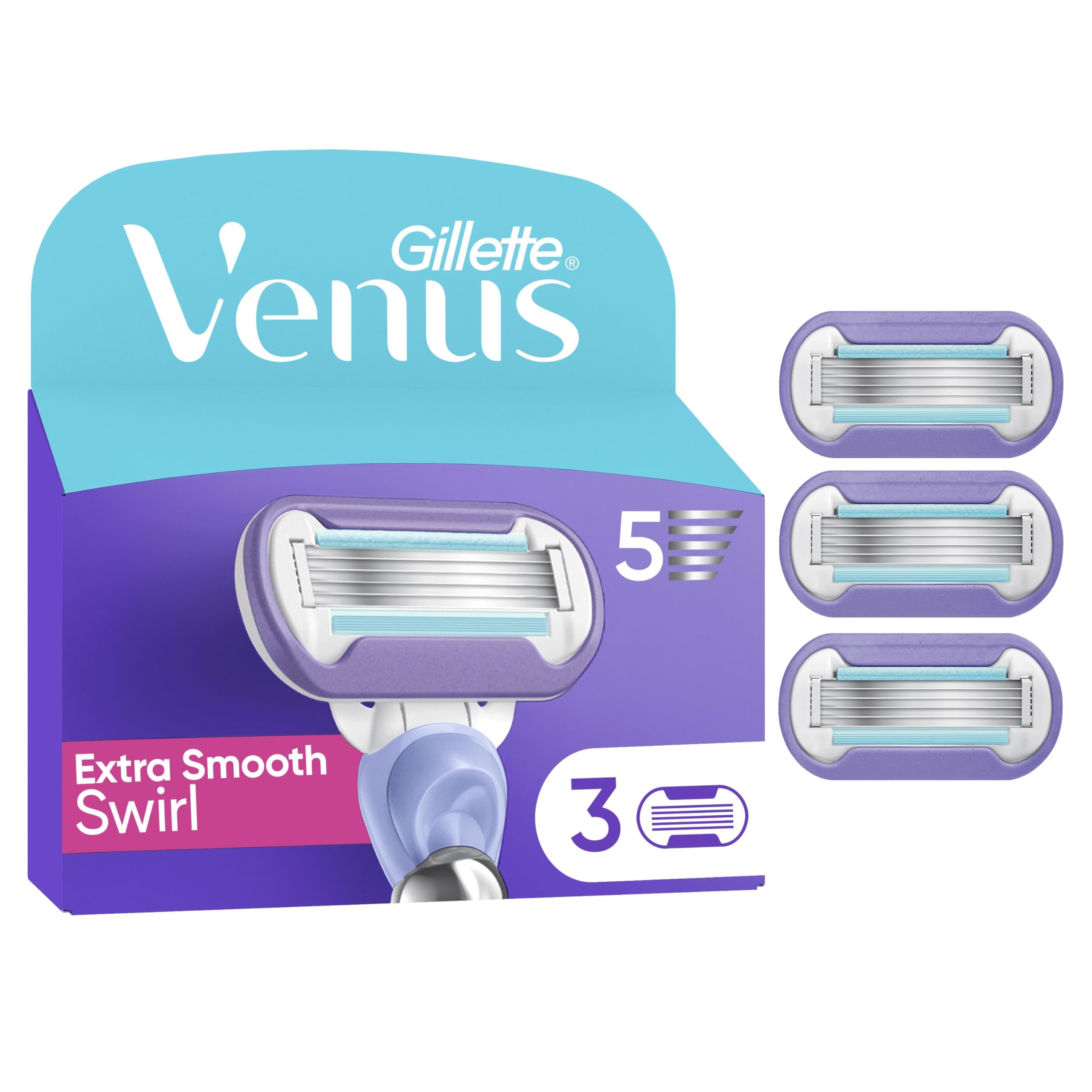 Extra Smooth Swirl Women's Razor Blade Refills, Pack of 3, 5 durable blades to deliver an extra smooth shave that lasts