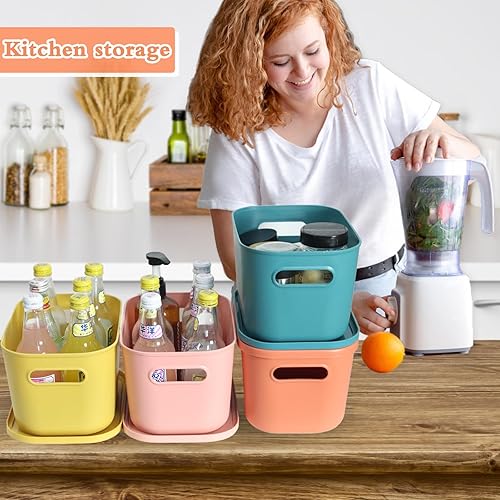 Miniatura 3 de Contenedores de almacenamiento de plástico con tapas, 10 unidades, coloridos contenedores apilables para libros, almacenamiento en el aula,