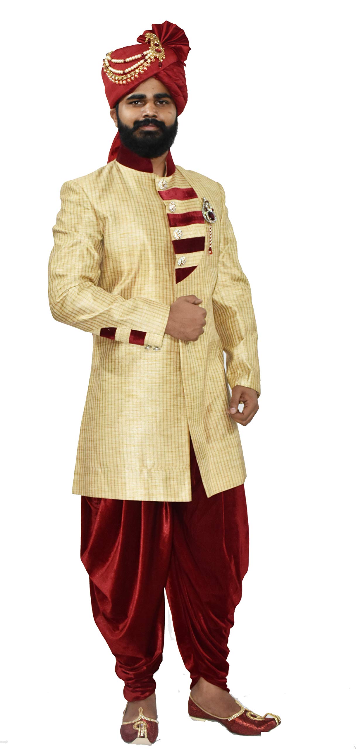 raj design studio Men's Gold Silk Jute With Maroon Heram-picture-20