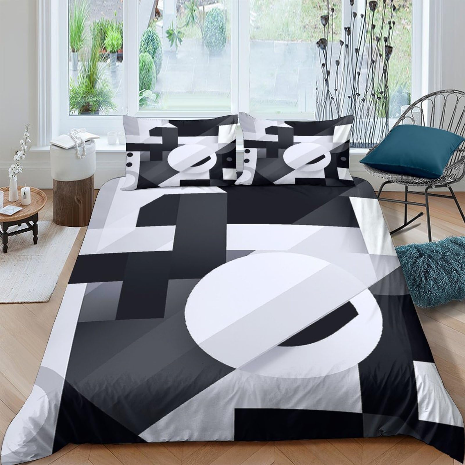 Ctjqhvkz Style-2 3D Printed Geometric Monochrome Fitted Sheet Microfiber Modern Abstract Bed Cover For Bedroom Guest Room Decor Single（135X200cm）